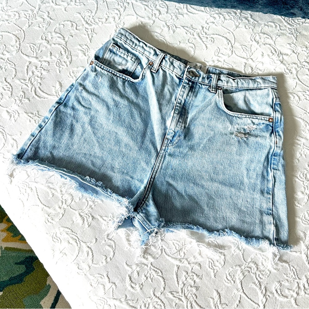 We The Free Blue Denim Jean Shorts Distressed Cutoffs Sz 31 Free People